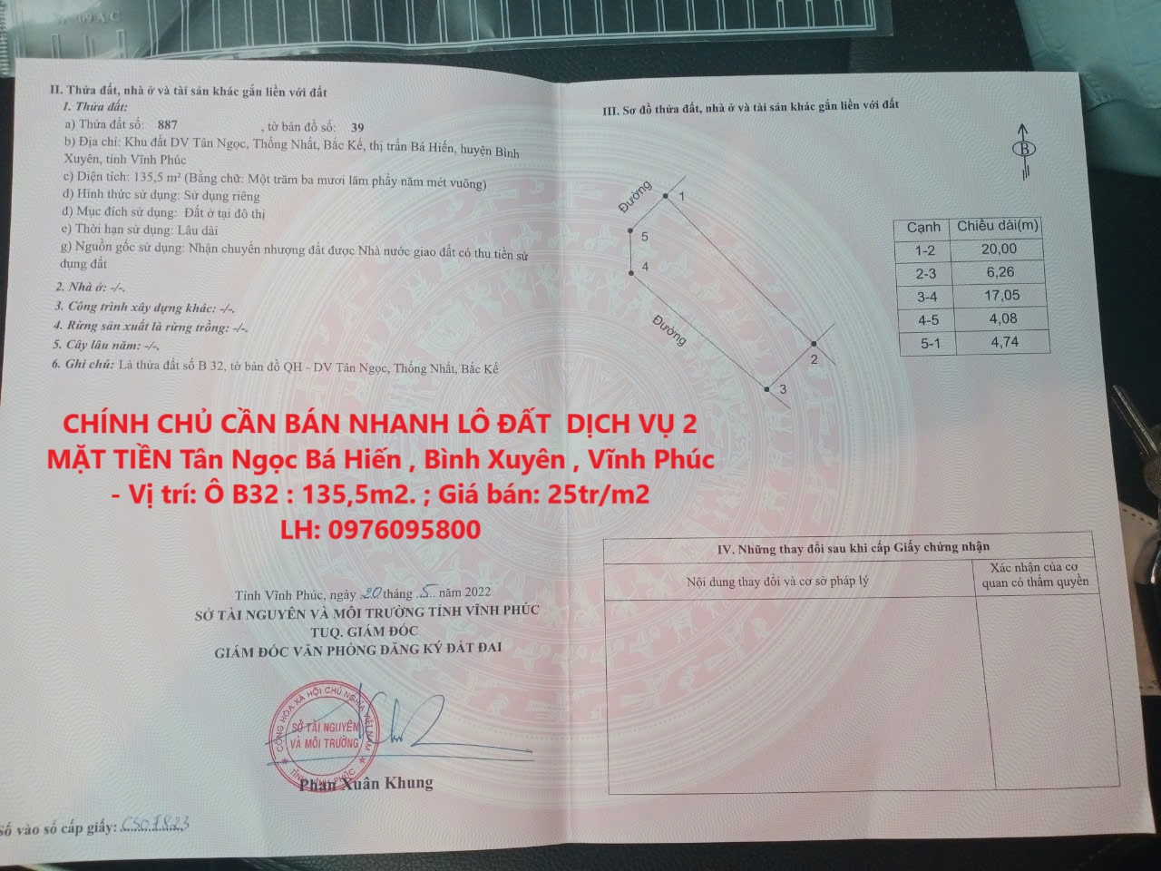 CHÍNH CHỦ CẦN BÁN NHANH LÔ ĐẤT  DỊCH VỤ 2 MẶT TIỀN Tân Ngọc Bá Hiến , Bình Xuyên , Vĩnh Phúc - Ảnh chính